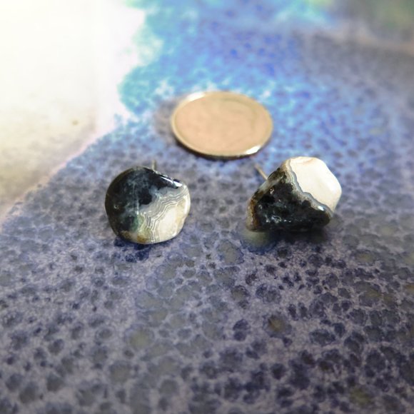 Vintage Handmade Zebra Calcite Post Earrings - Picture 3 of 10